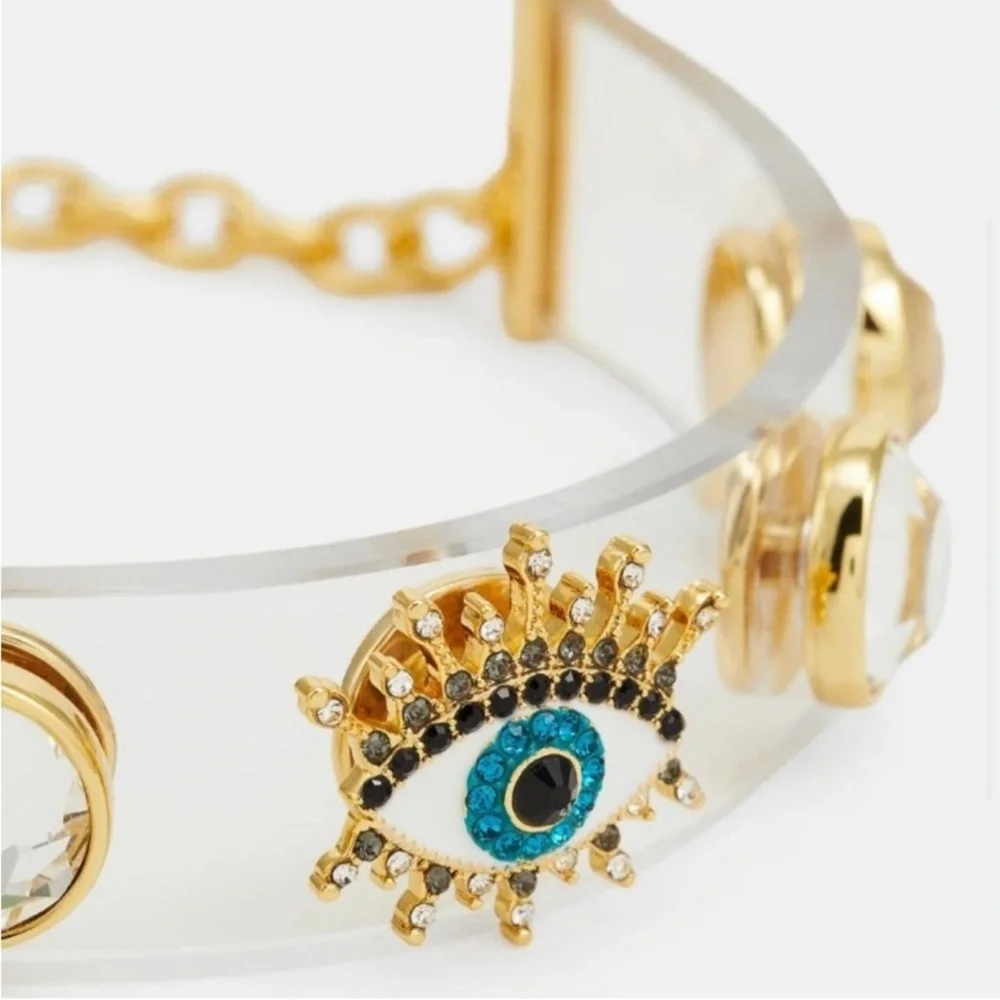 NWT Kurt Geiger Gold and Blue Eye Charm Bracelet with dust bag - Picture 3 of 8